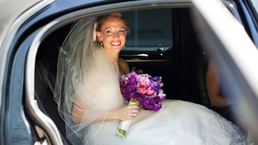 bride in limo