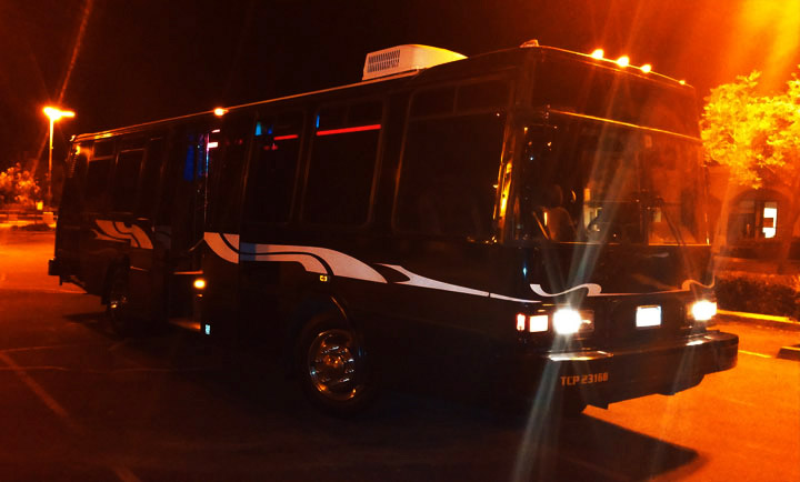 limo party bus at night